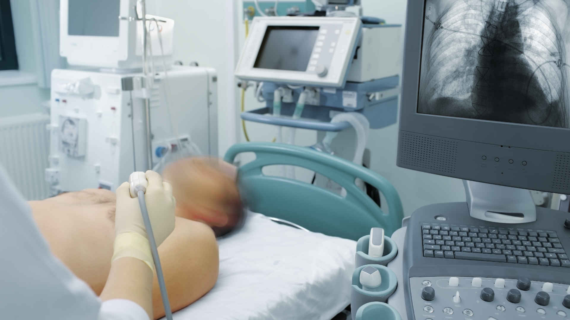 Clinician holding an ultrasound probe